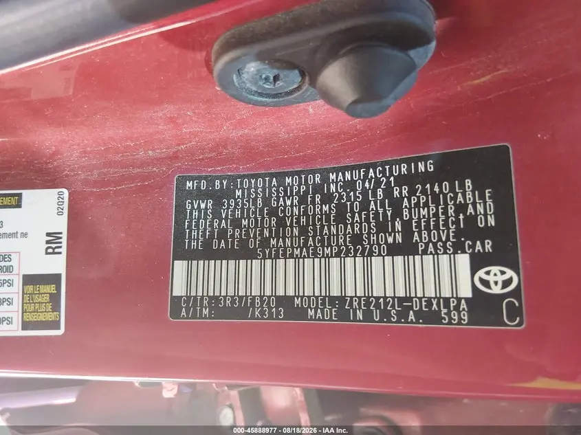 2021 TOYOTA COROLLA LE