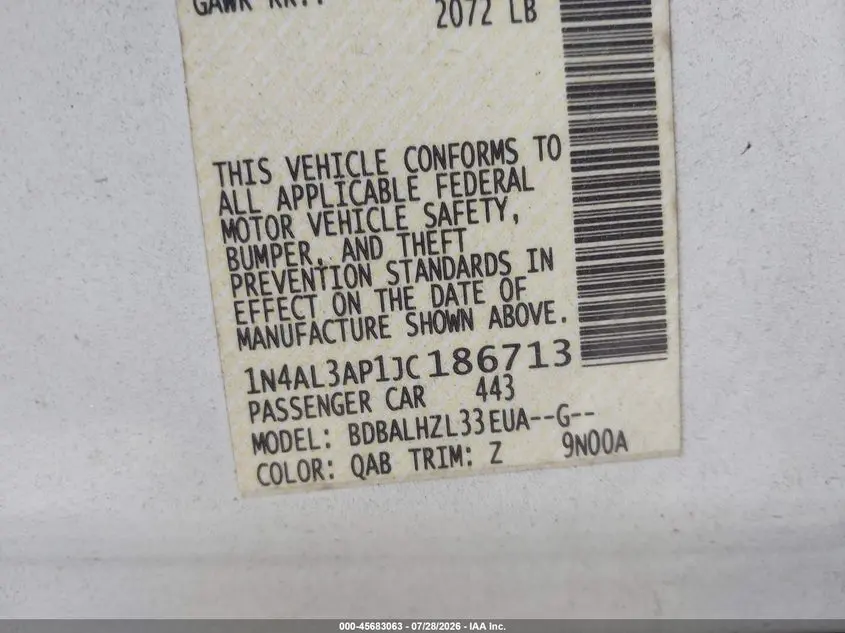 2018 NISSAN ALTIMA 2.5 SR