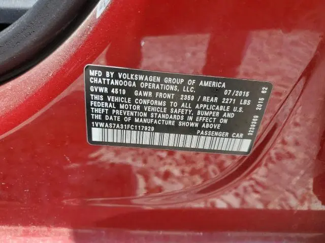 2015 VOLKSWAGEN PASSAT S  