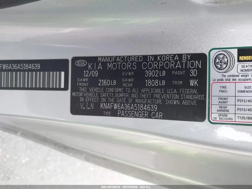 2010 KIA FORTE KOUP SX