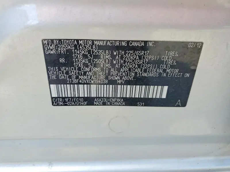 2012 TOYOTA RAV4 BASE  