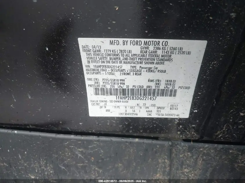 2013 FORD TAURUS SEL