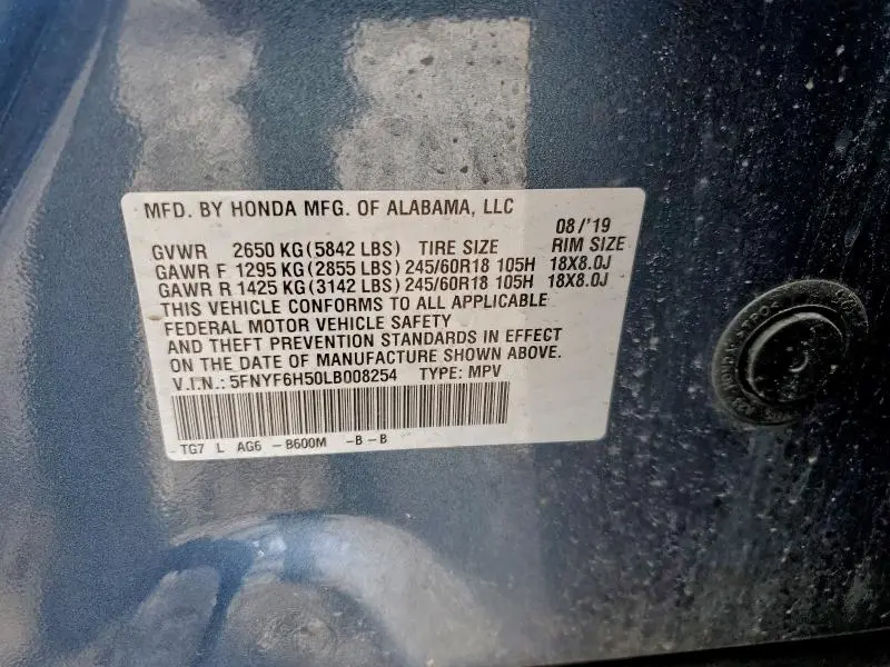 2020 HONDA PILOT EXL  