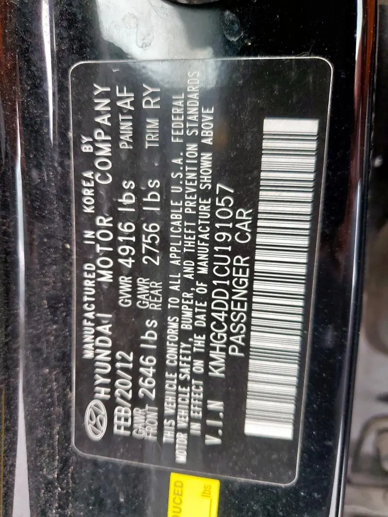 2012 HYUNDAI GENESIS 3.8L  