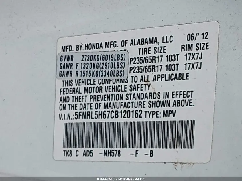 2012 HONDA ODYSSEY EX-L