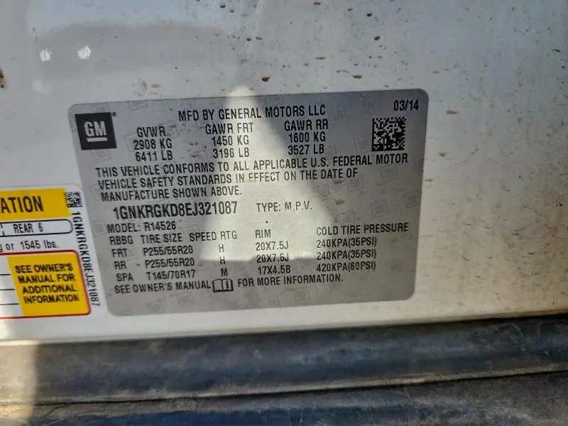 2014 CHEVROLET TRAVERSE LT  