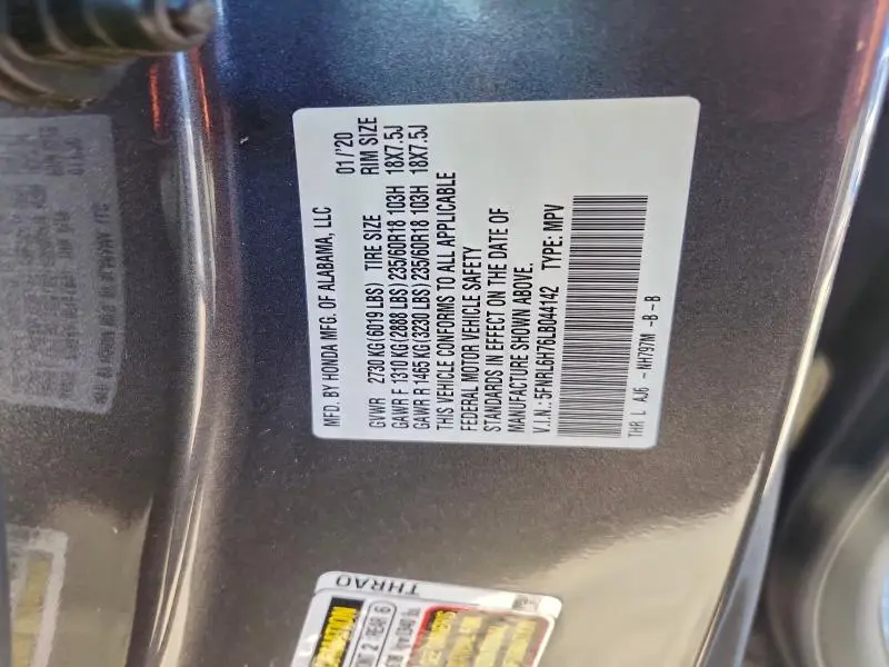 2020 HONDA ODYSSEY EXL  