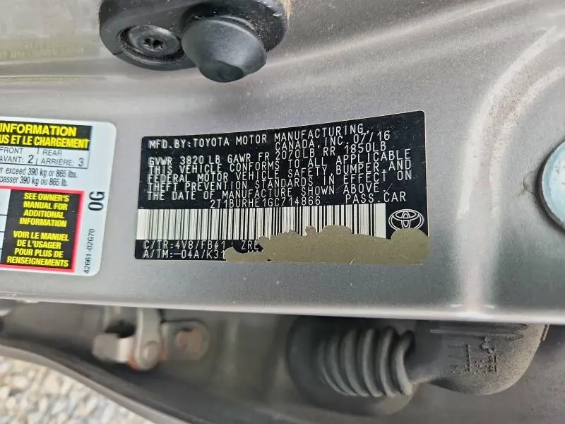2016 TOYOTA COROLLA LE  