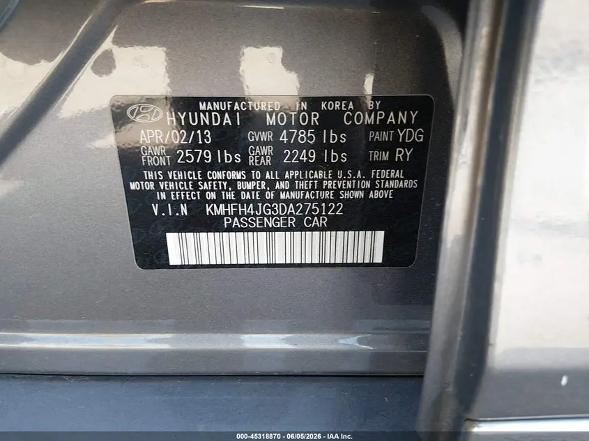 2013 HYUNDAI AZERA  