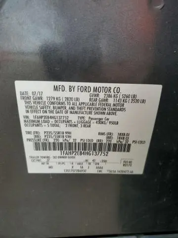 2017 FORD TAURUS SEL  