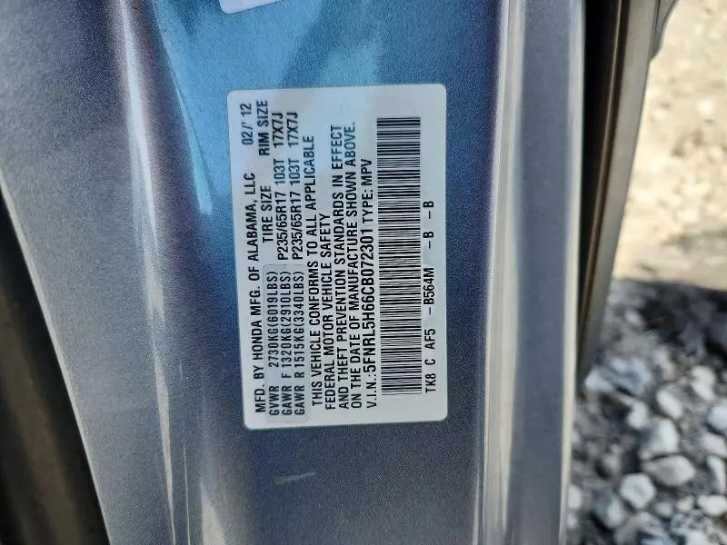 2012 HONDA ODYSSEY EXL  