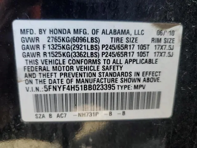 2011 HONDA PILOT EXL  