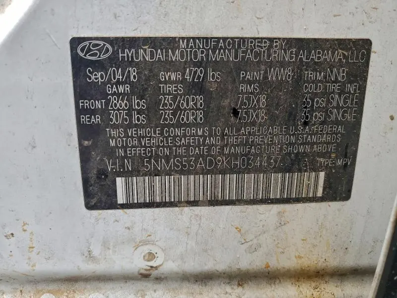 2019 HYUNDAI SANTA FE LIMITED  