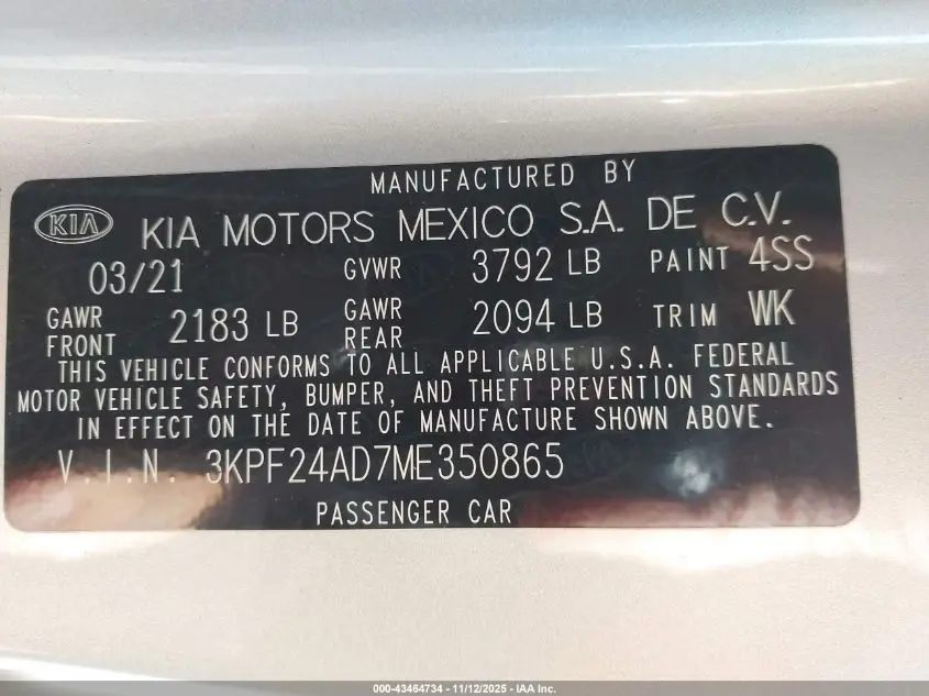 2021 KIA FORTE LXS