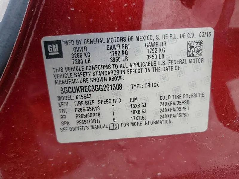 2016 CHEVROLET SILVERADO K1500 LT  