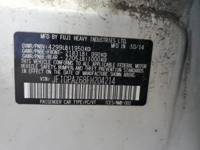 2015 SUBARU IMPREZA SPORT LIMITED  