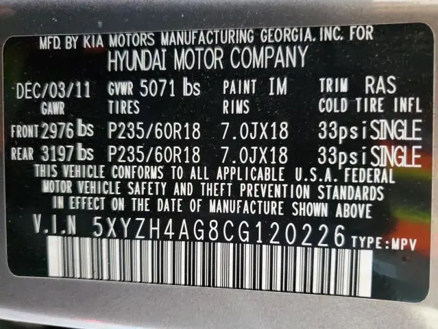 2012 HYUNDAI SANTA FE SE  