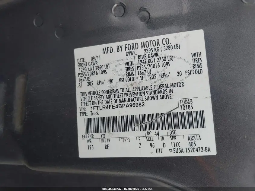 2011 FORD RANGER SPORT/XLT