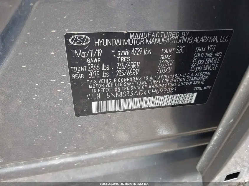 2019 HYUNDAI SANTA FE SEL