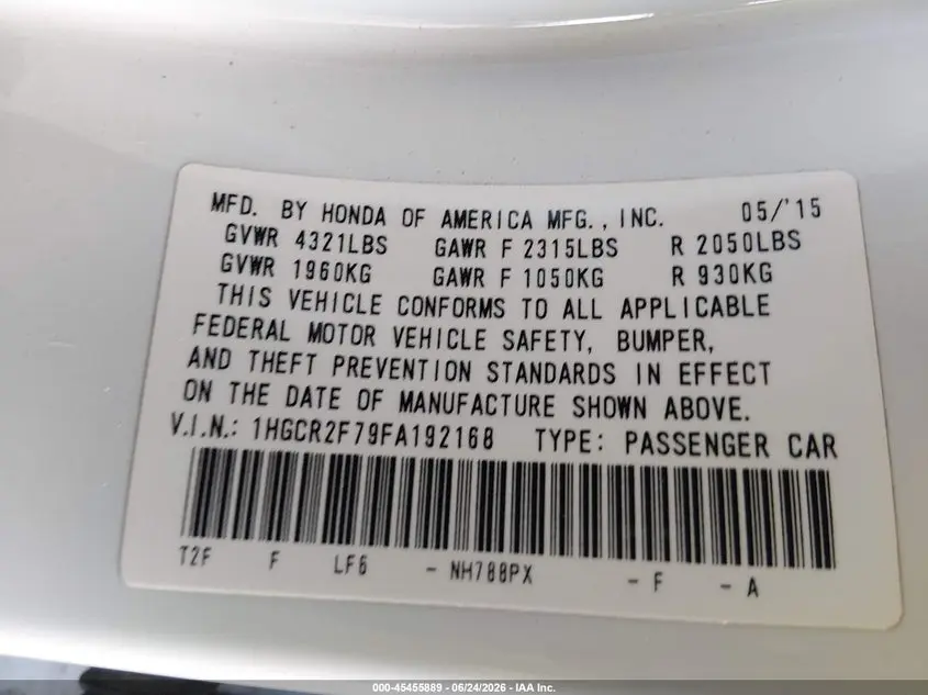 2015 HONDA ACCORD EX