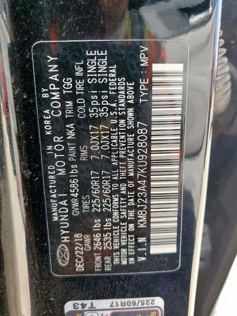 2019 HYUNDAI TUCSON SE  