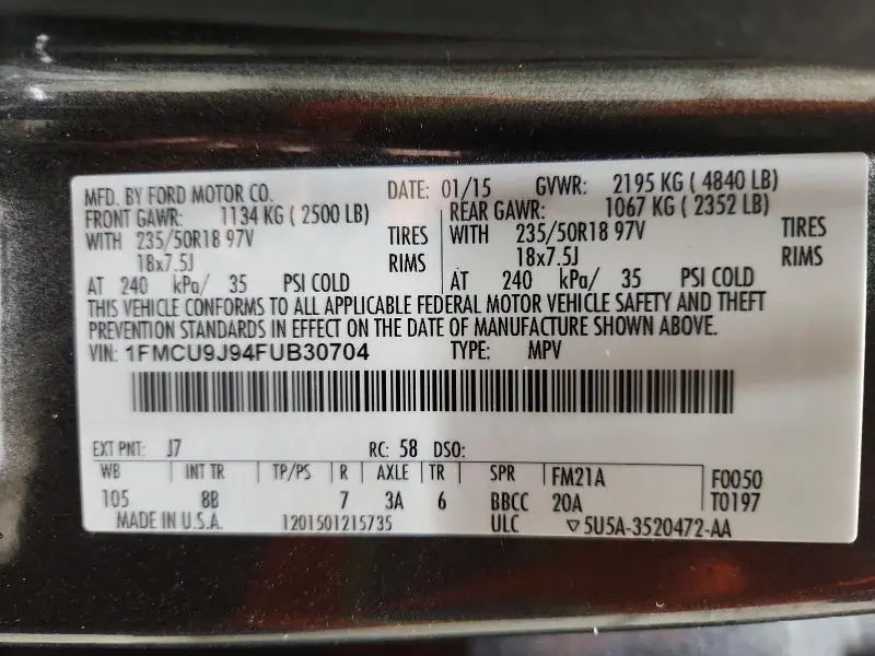 2015 FORD ESCAPE TITANIUM  