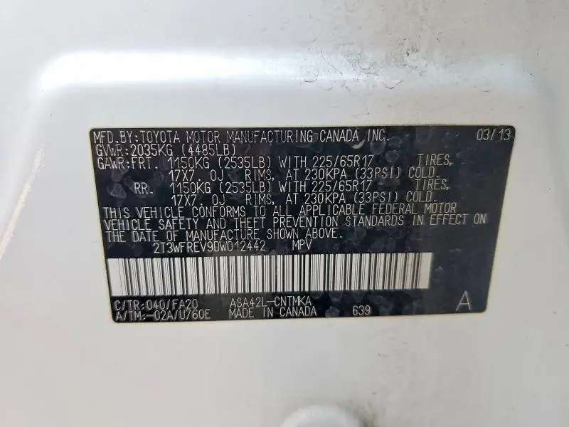 2013 TOYOTA RAV4 XLE  