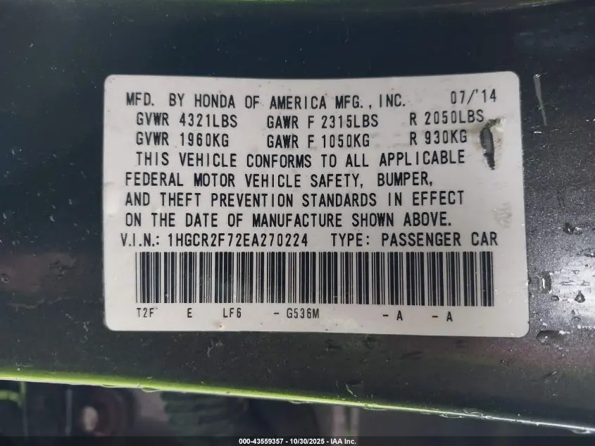 2014 HONDA ACCORD EX