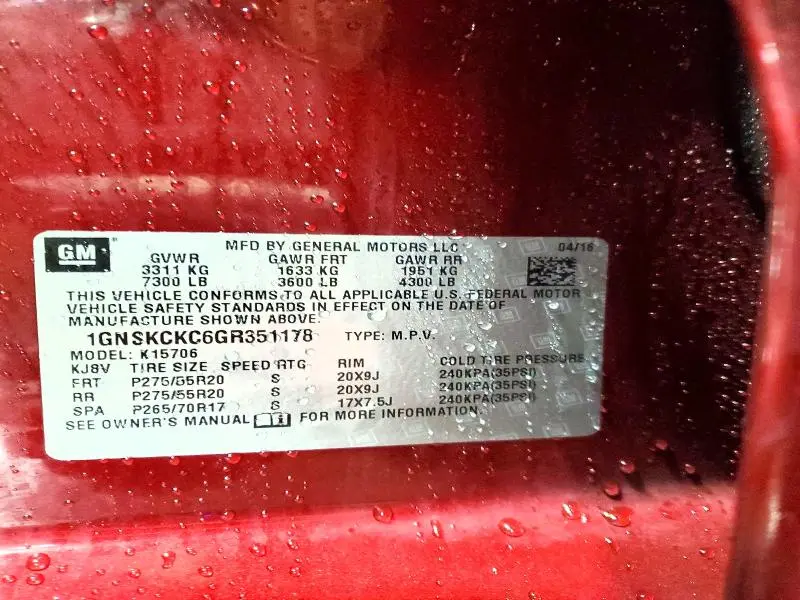 2016 CHEVROLET TAHOE K1500 LTZ  