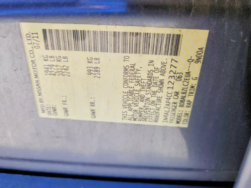 2012 NISSAN ALTIMA BASE/S  