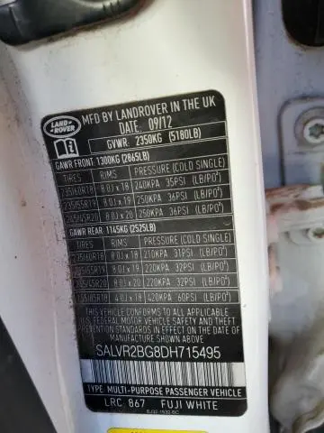 2013 LAND ROVER RANGE ROVER EVOQUE PURE PREMIUM  