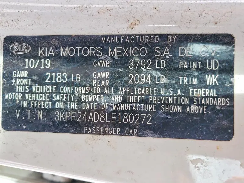 2020 KIA FORTE LXS  