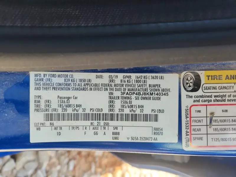 2019 FORD FIESTA SE  