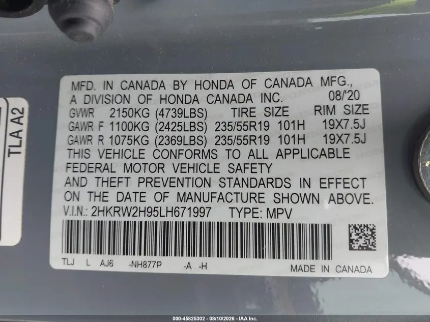 2020 HONDA CR-V AWD TOURING