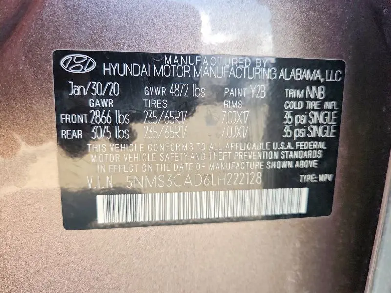 2020 HYUNDAI SANTA FE SEL  