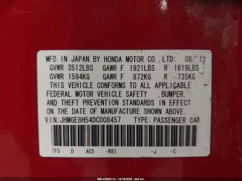 2013 HONDA FIT SPORT