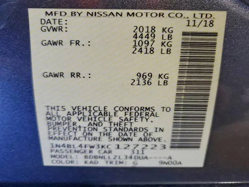 2019 NISSAN ALTIMA PLATINUM  