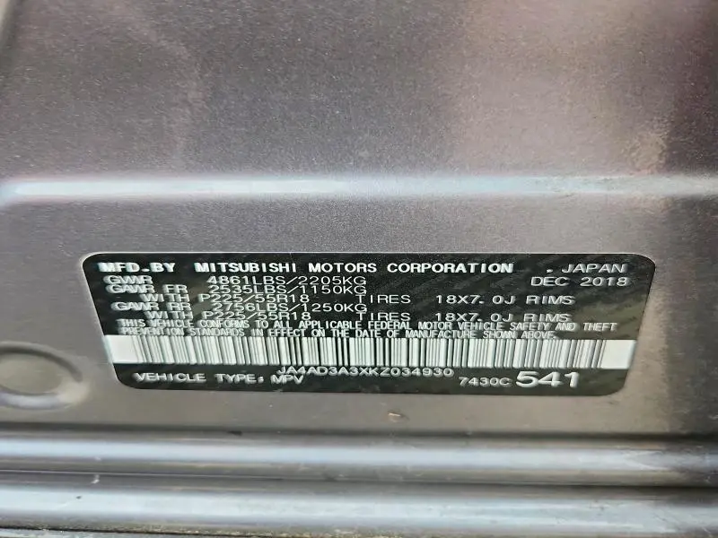 2019 MITSUBISHI OUTLANDER   
