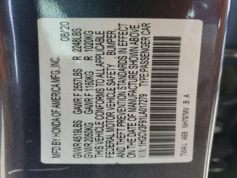 2020 HONDA ACCORD TOURING HYBRID  