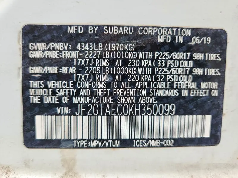 2019 SUBARU CROSSTREK PREMIUM  