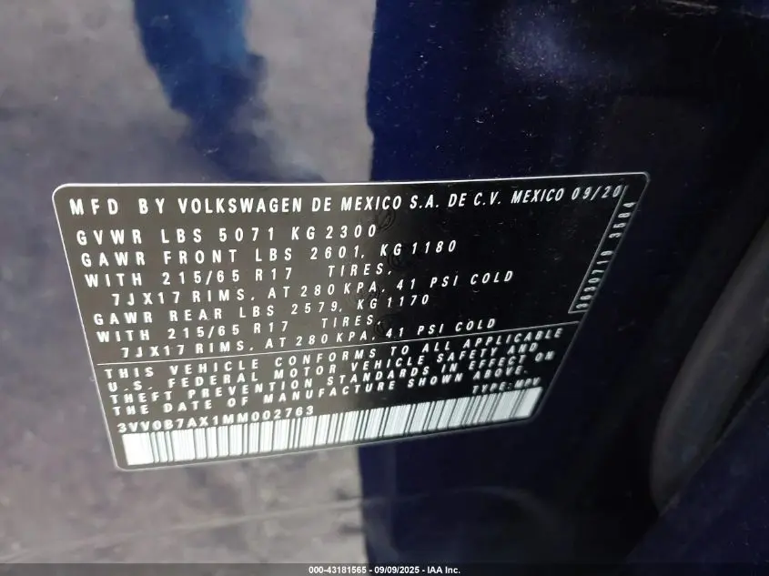 2021 VOLKSWAGEN TIGUAN 2.0T S