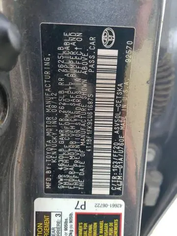 2012 TOYOTA CAMRY BASE  