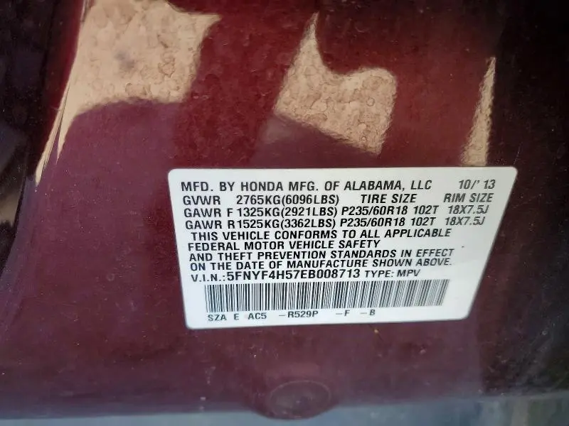 2014 HONDA PILOT EXL  