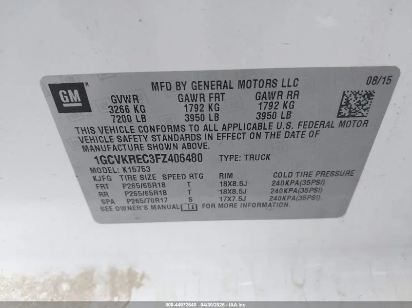 2015 CHEVROLET SILVERADO 1500 1LT