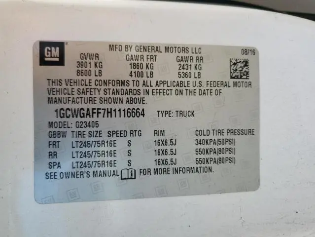 2017 CHEVROLET EXPRESS G2500   