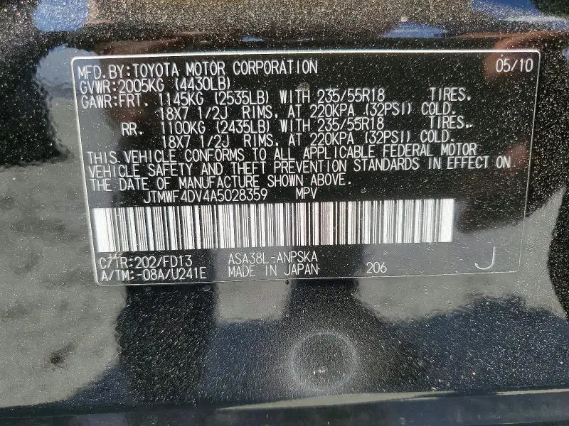 2010 TOYOTA RAV4 SPORT  