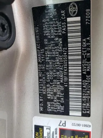 2016 TOYOTA CAMRY LE  