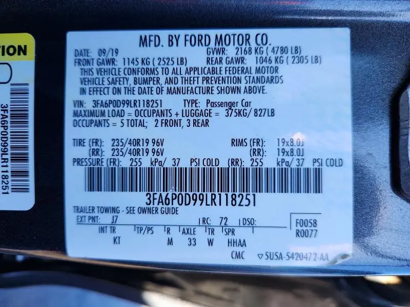 2020 FORD FUSION TITANIUM  