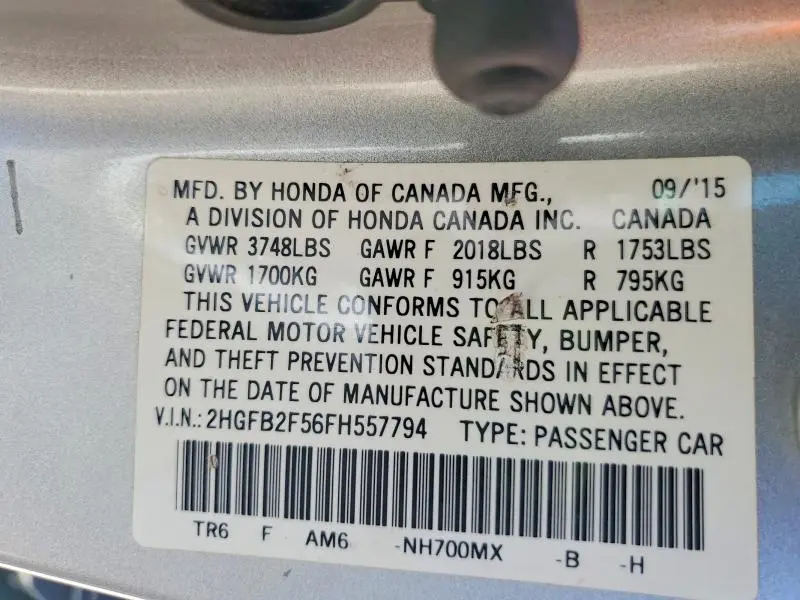 2015 HONDA CIVIC LX  