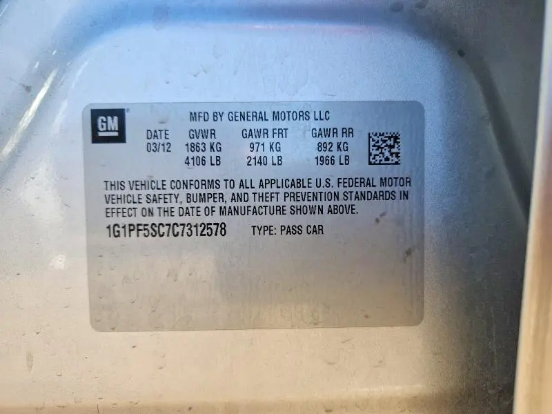 2012 CHEVROLET CRUZE LT  